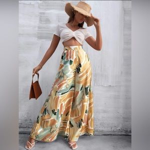 High waist, wide-leg watercolor pants (L: 6-8)